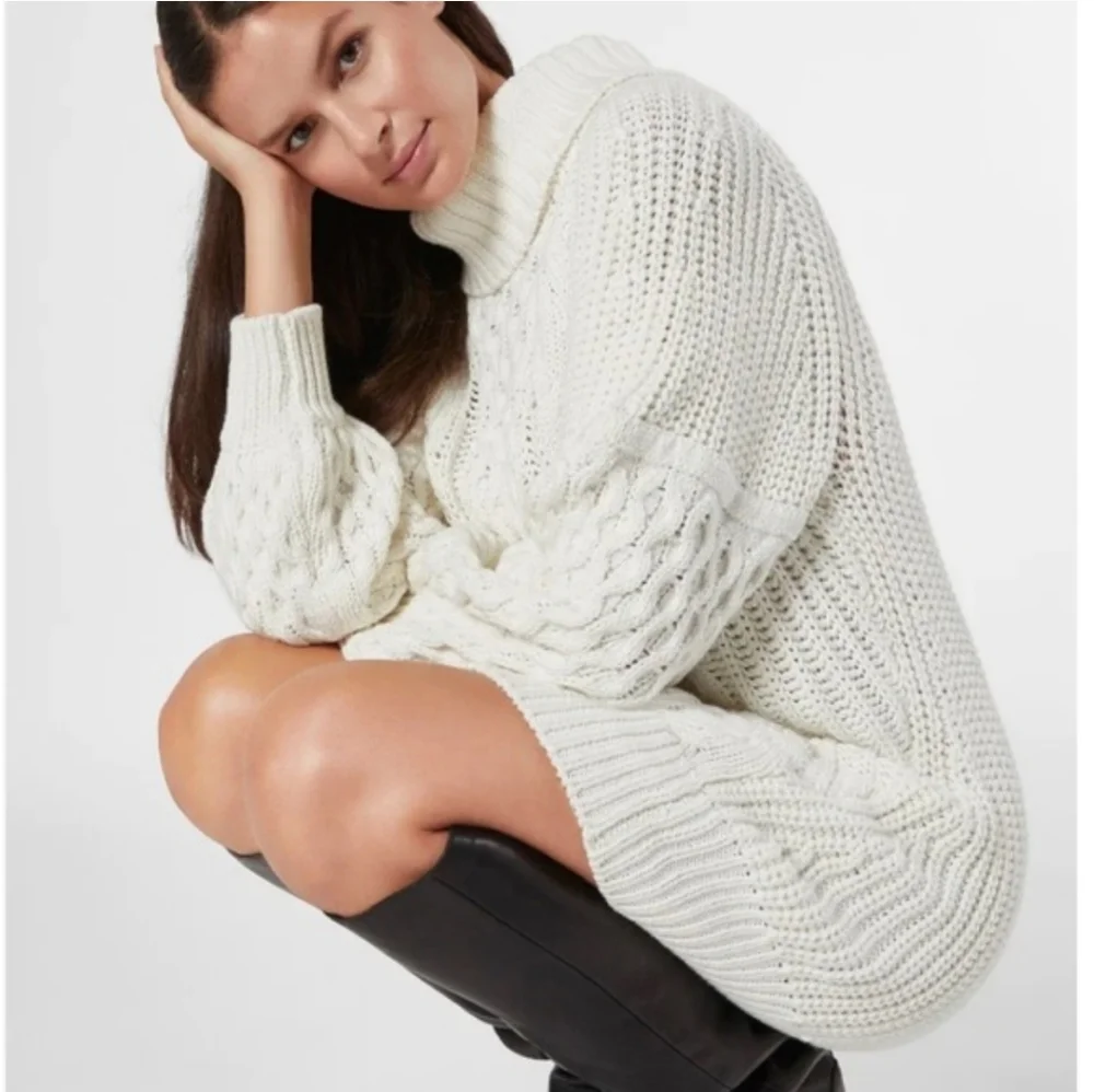 JOIE EMERA TURTLENECK OVERSIZED LONG CABLE KNIT SWEATER MINI DRESS MEDIUM